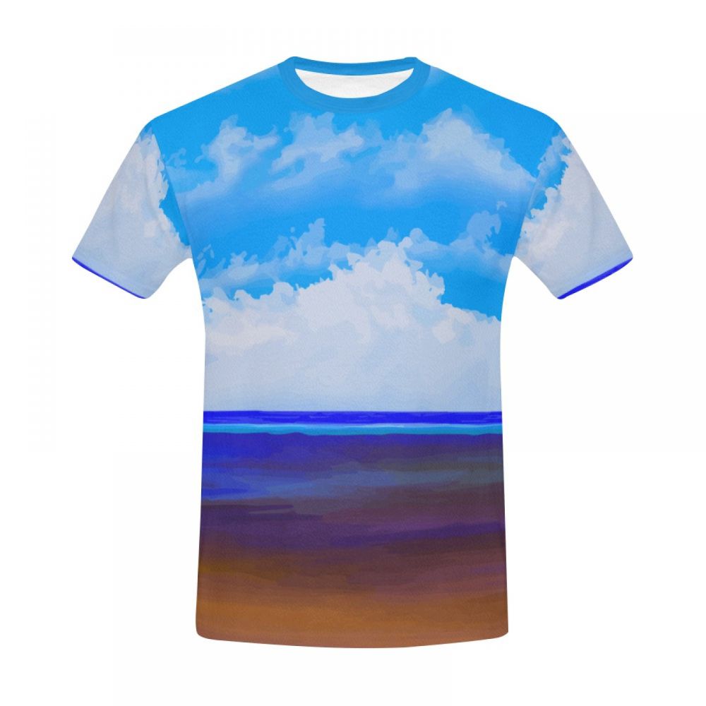 Herren Kunst Beach Blauer Himmel Kurzes T-shirt Luxemburg