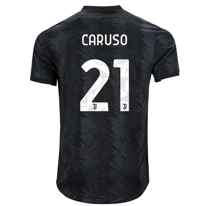 Herren Fußball Arianna Caruso #21 Dunkles Schwarz Auswärtstrikot Trikot 2022/23 T-shirt Luxemburg