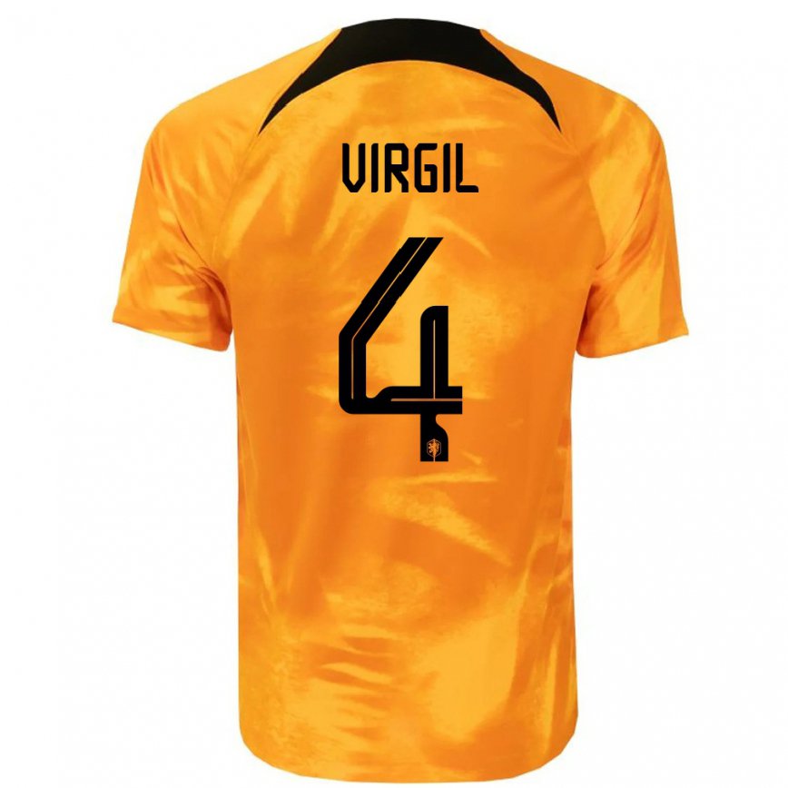 Kinder Niederländische Virgil Van Dijk #4 Laser-orange Heimtrikot Trikot 22-24 Luxemburg