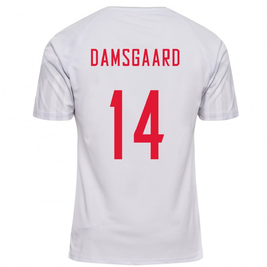 Kinder Dänische Mikkel Damsgaard #14 Weiß Auswärtstrikot Trikot 22-24 Luxemburg