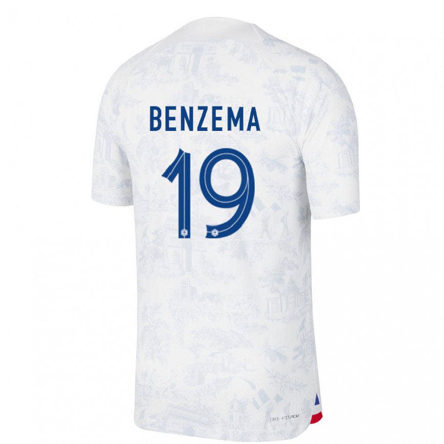 Kinder Französische Karim Benzema #19 Weiß Blau Auswärtstrikot Trikot 22-24 Luxemburg