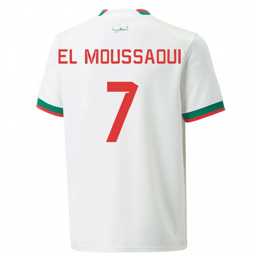 Kinder Marokkanische Hamza El Moussaoui #7 Weiß Auswärtstrikot Trikot 22-24 Luxemburg