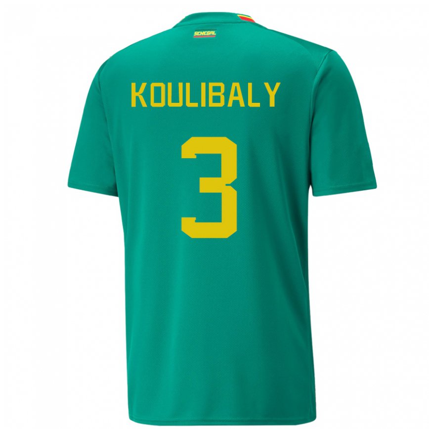 Kinder Senegalesische Kalidou Koulibaly #3 Grün Auswärtstrikot Trikot 22-24 Luxemburg