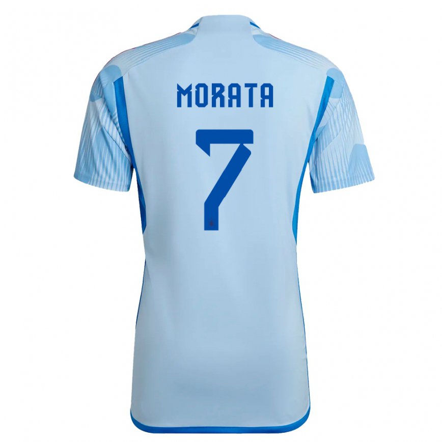 Kinder Spanische Alvaro Morata #7 Himmelblau Auswärtstrikot Trikot 22-24 Luxemburg
