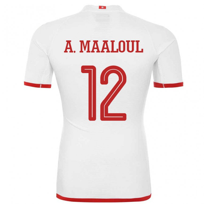 Kinder Tunesische Ali Maaloul #12 Weiß Auswärtstrikot Trikot 22-24 Luxemburg