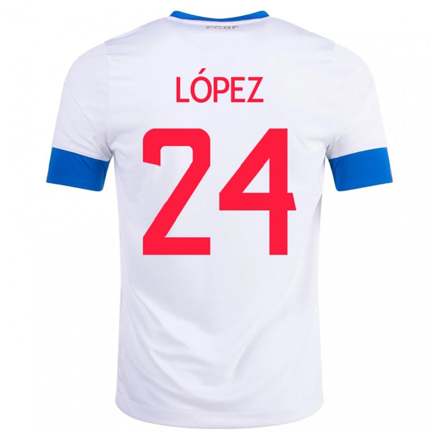 Kinder Costa-ricanische Douglas Lopez #24 Weiß Auswärtstrikot Trikot 22-24 Luxemburg