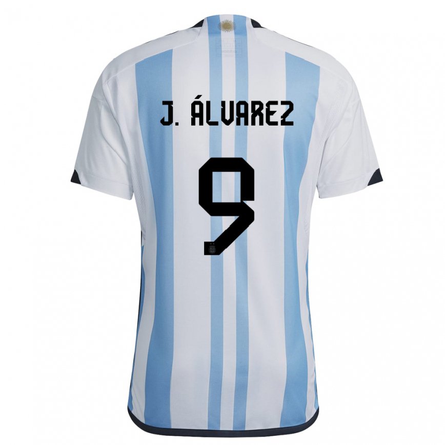 Herren Argentinische Julian Alvarez #9 Weiß Himmelblau Heimtrikot Trikot 22-24 Luxemburg