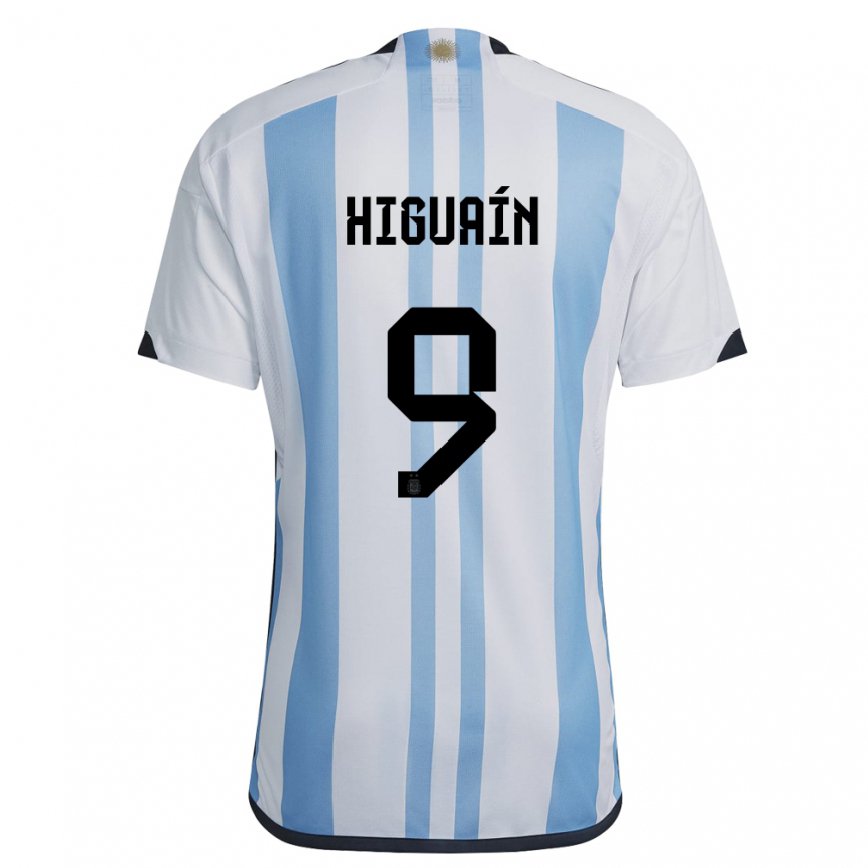 Herren Argentinische Gonzalo Higuain #9 Weiß Himmelblau Heimtrikot Trikot 22-24 Luxemburg