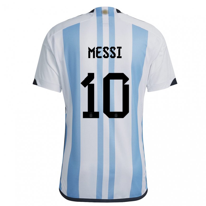 Herren Argentinische Lionel Messi #10 Weiß Himmelblau Heimtrikot Trikot 22-24 Luxemburg