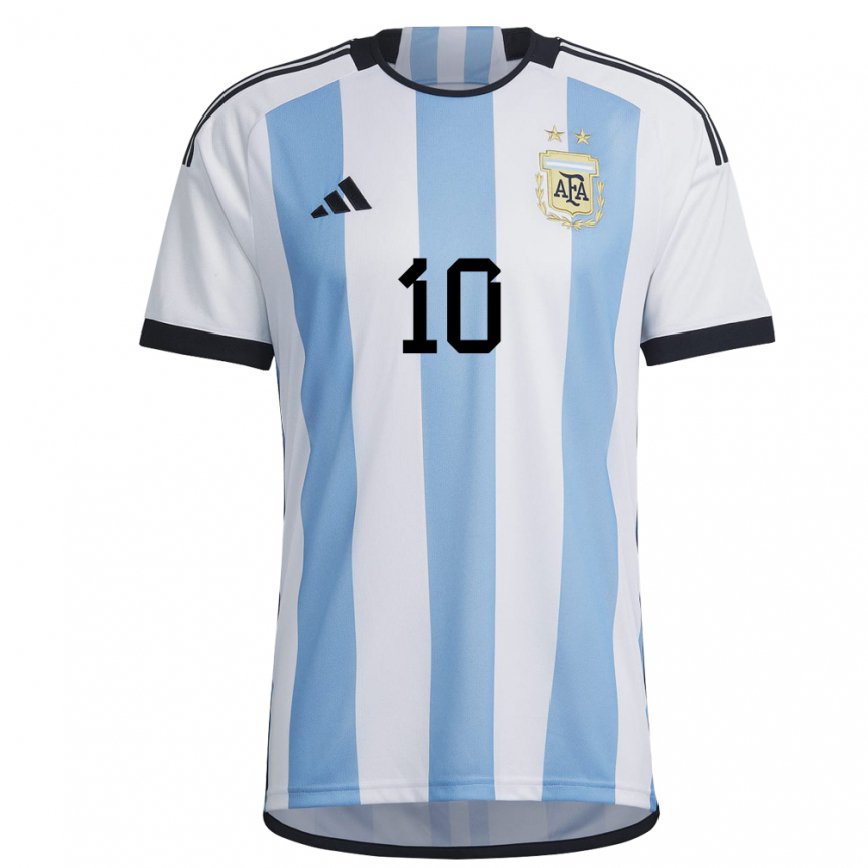 Herren Argentinische Lionel Messi #10 Weiß Himmelblau Heimtrikot Trikot 22-24 Luxemburg