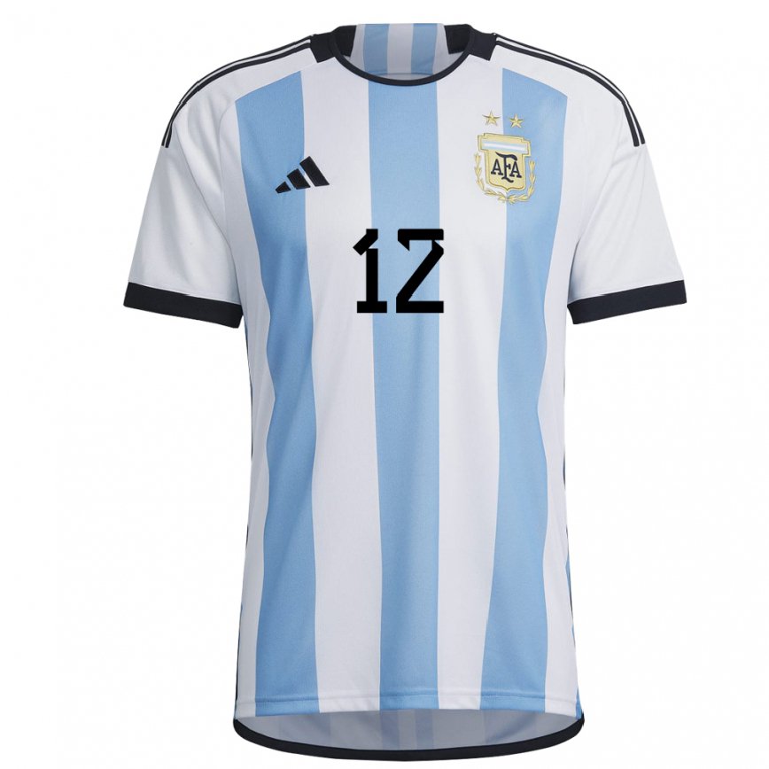 Herren Argentinische Juan Musso #12 Weiß Himmelblau Heimtrikot Trikot 22-24 Luxemburg