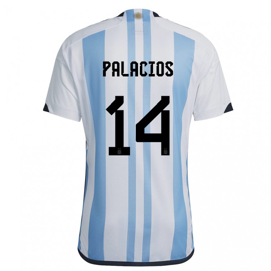 Herren Argentinische Exequiel Palacios #14 Weiß Himmelblau Heimtrikot Trikot 22-24 Luxemburg