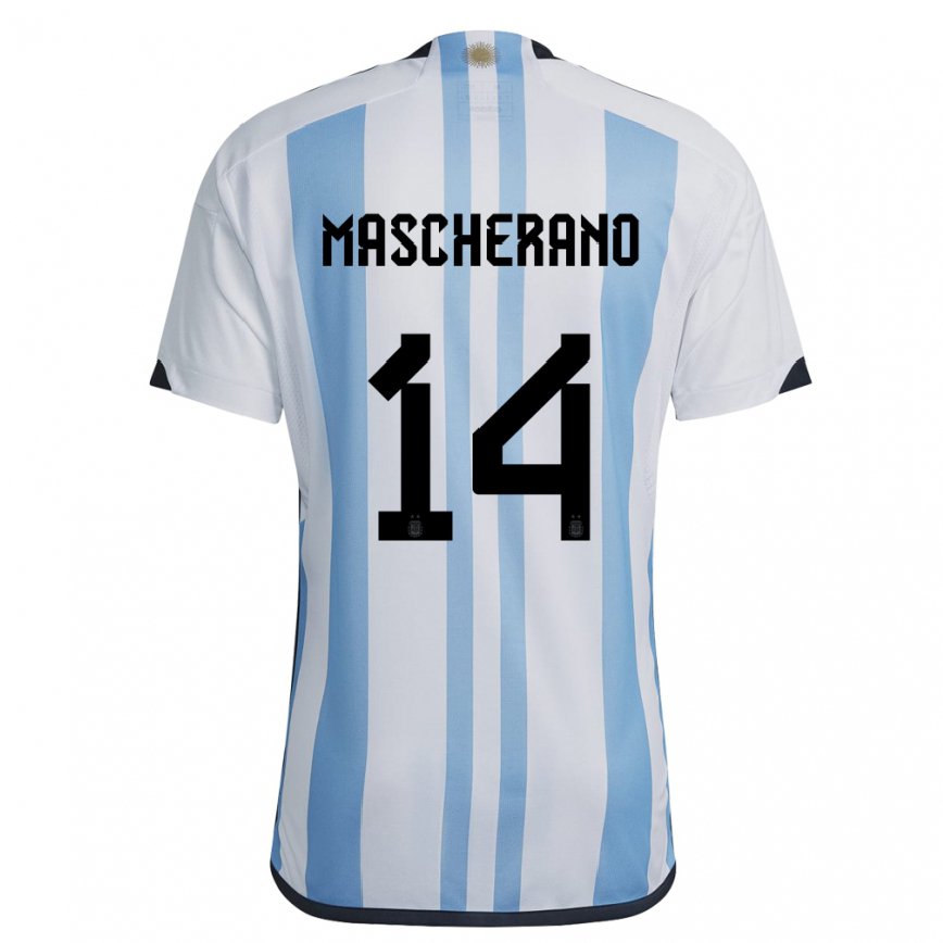 Herren Argentinische Javier Mascherano #14 Weiß Himmelblau Heimtrikot Trikot 22-24 Luxemburg