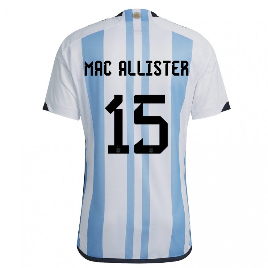 Herren Argentinische Alexis Mac Allister #15 Weiß Himmelblau Heimtrikot Trikot 22-24 Luxemburg