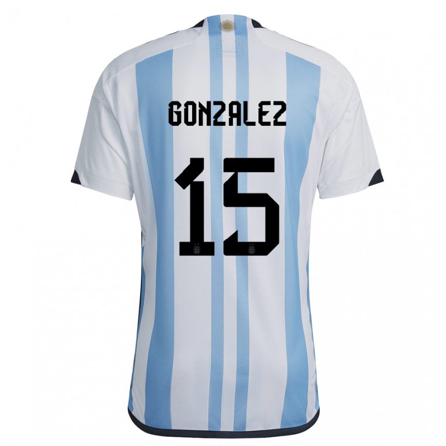 Herren Argentinische Nicolas Gonzalez #15 Weiß Himmelblau Heimtrikot Trikot 22-24 Luxemburg