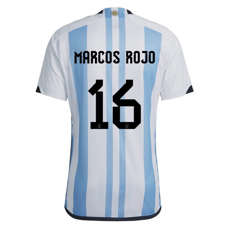Herren Argentinische Marcos Rojo #16 Weiß Himmelblau Heimtrikot Trikot 22-24 Luxemburg
