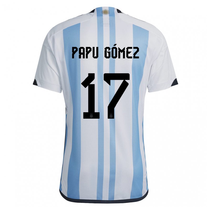 Herren Argentinische Papu Gomez #17 Weiß Himmelblau Heimtrikot Trikot 22-24 Luxemburg