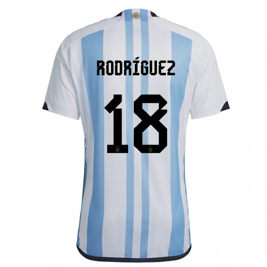 Herren Argentinische Guido Rodriguez #18 Weiß Himmelblau Heimtrikot Trikot 22-24 Luxemburg