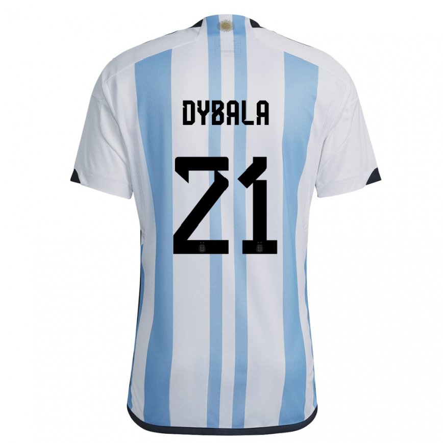 Herren Argentinische Paulo Dybala #21 Weiß Himmelblau Heimtrikot Trikot 22-24 Luxemburg