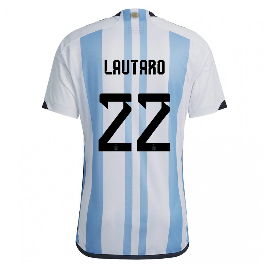 Herren Argentinische Lautaro Martinez #22 Weiß Himmelblau Heimtrikot Trikot 22-24 Luxemburg