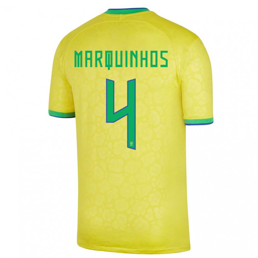 Herren Brasilianische Marquinhos #4 Gelb Heimtrikot Trikot 22-24 Luxemburg