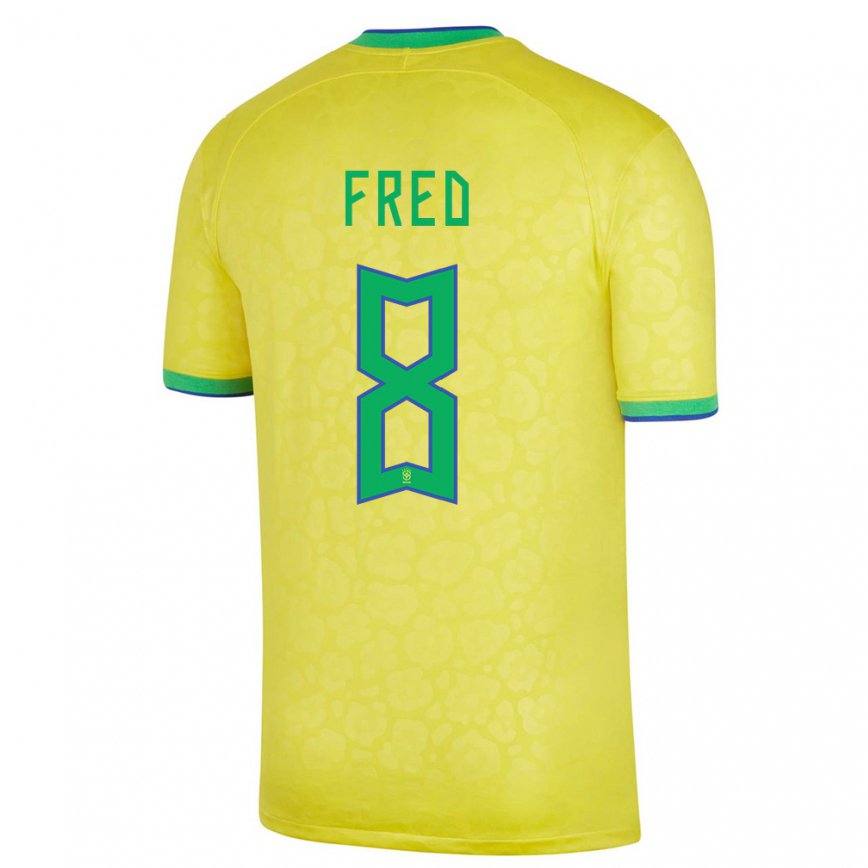 Herren Brasilianische Fred #8 Gelb Heimtrikot Trikot 22-24 Luxemburg