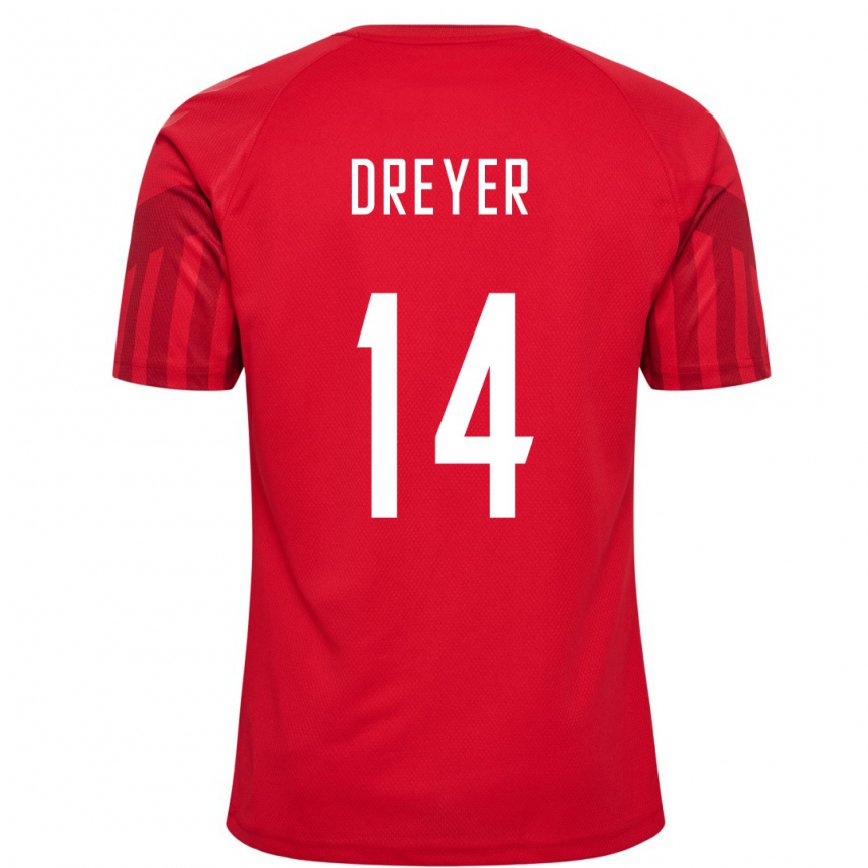 Herren Dänische Anders Dreyer #14 Rot Heimtrikot Trikot 22-24 Luxemburg