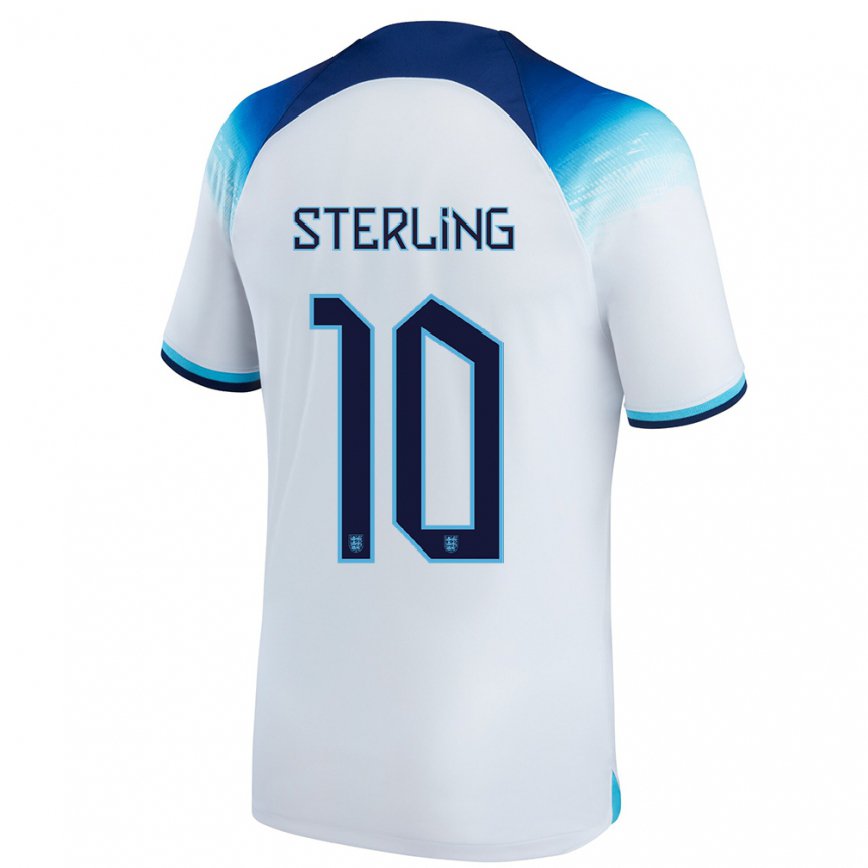 Herren Englische Raheem Sterling #10 Weiß Blau Heimtrikot Trikot 22-24 Luxemburg