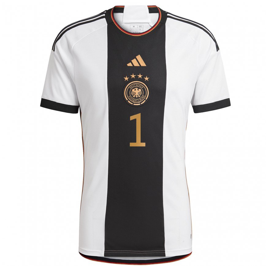 Herren Deutsche Manuel Neuer #1 Weiß Schwarz Heimtrikot Trikot 22-24 Luxemburg