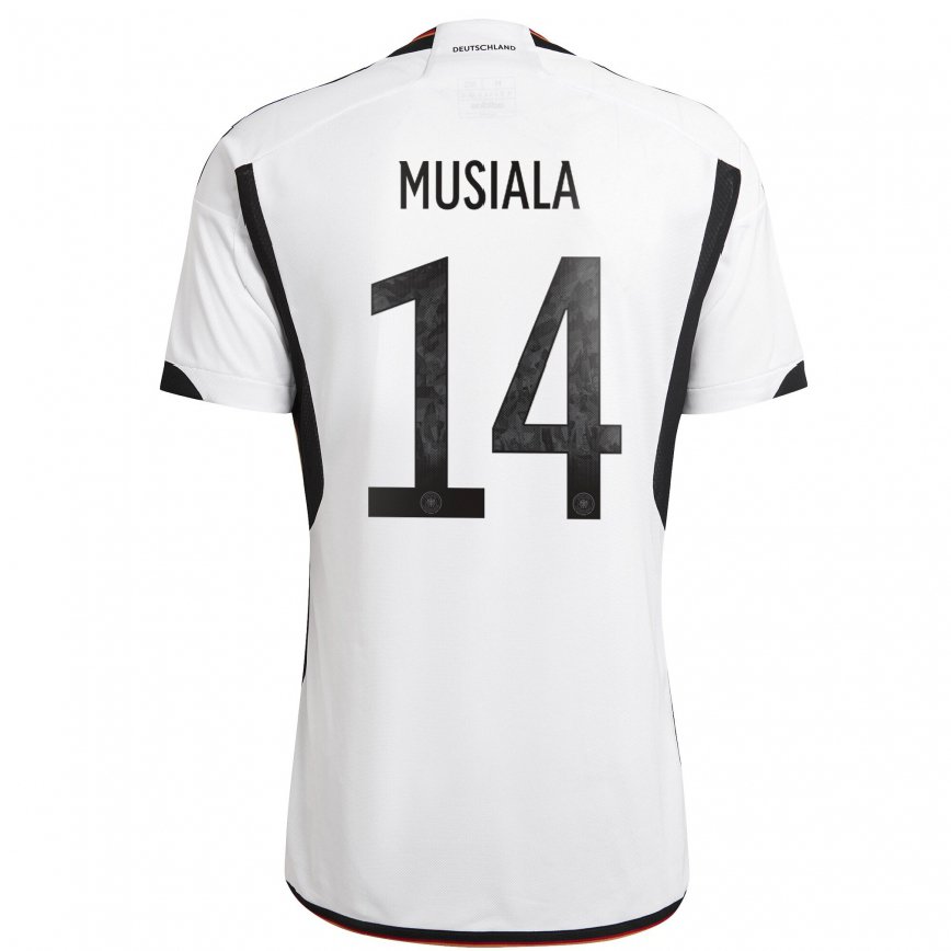 Herren Deutsche Jamal Musiala #14 Weiß Schwarz Heimtrikot Trikot 22-24 Luxemburg