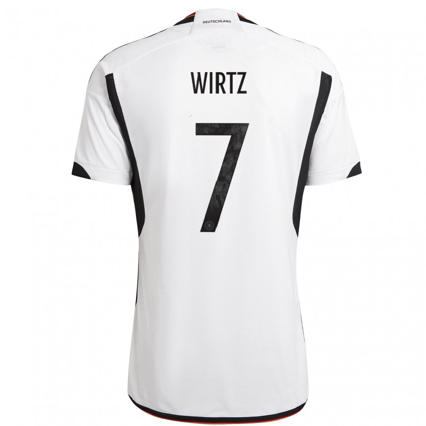 Herren Deutsche Florian Wirtz #7 Weiß Schwarz Heimtrikot Trikot 22-24 Luxemburg