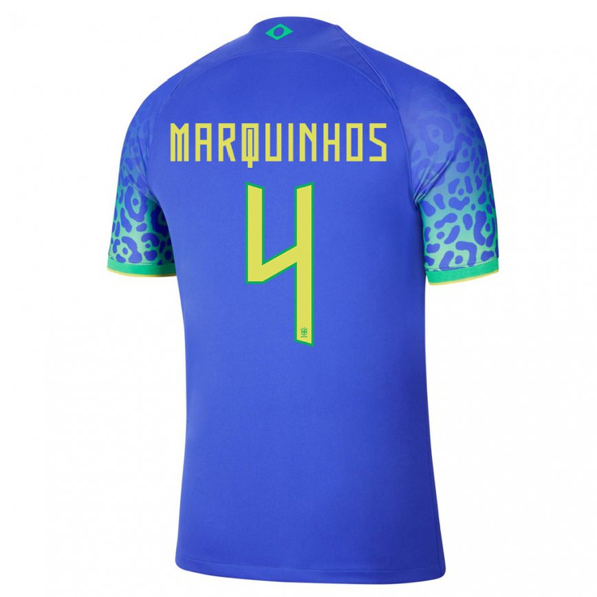 Herren Brasilianische Marquinhos #4 Blau Auswärtstrikot Trikot 22-24 Luxemburg