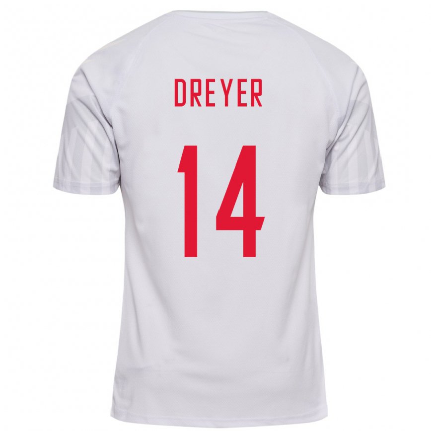 Herren Dänische Anders Dreyer #14 Weiß Auswärtstrikot Trikot 22-24 Luxemburg