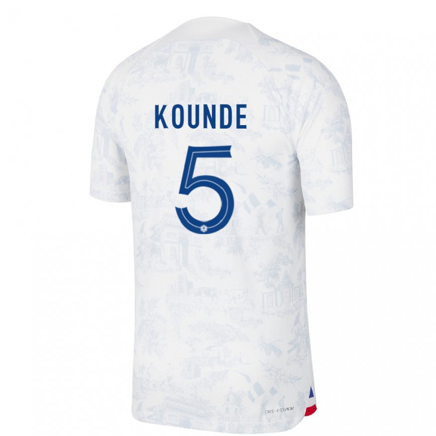 Herren Französische Jules Kounde #5 Weiß Blau Auswärtstrikot Trikot 22-24 Luxemburg
