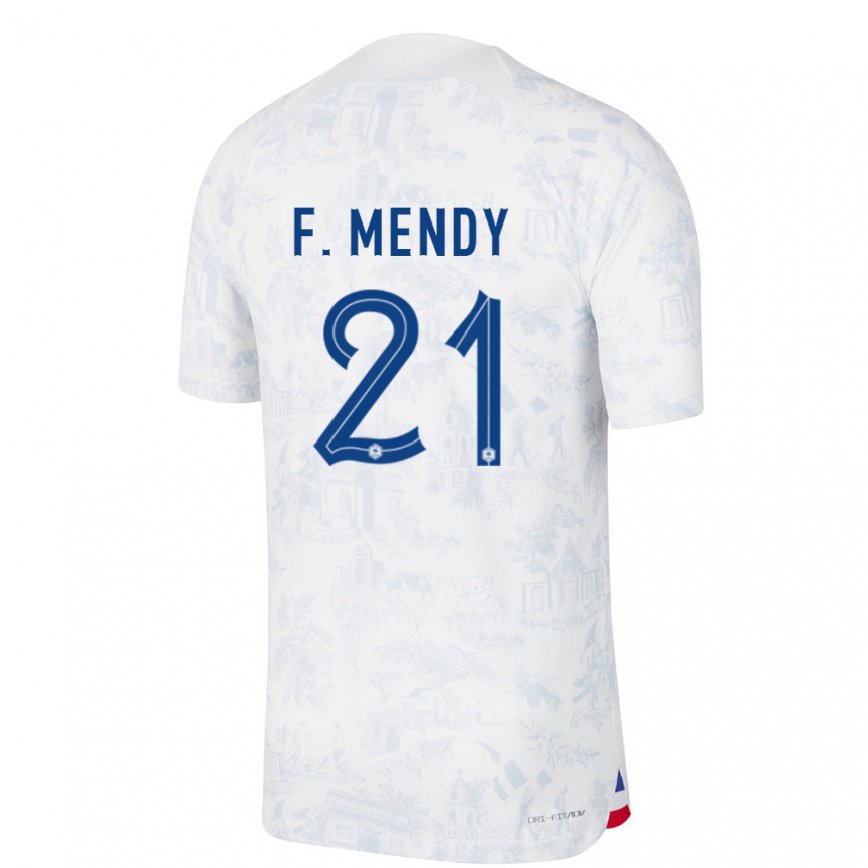Herren Französische Ferland Mendy #21 Weiß Blau Auswärtstrikot Trikot 22-24 Luxemburg