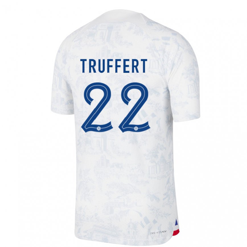 Herren Französische Adrien Truffert #22 Weiß Blau Auswärtstrikot Trikot 22-24 Luxemburg