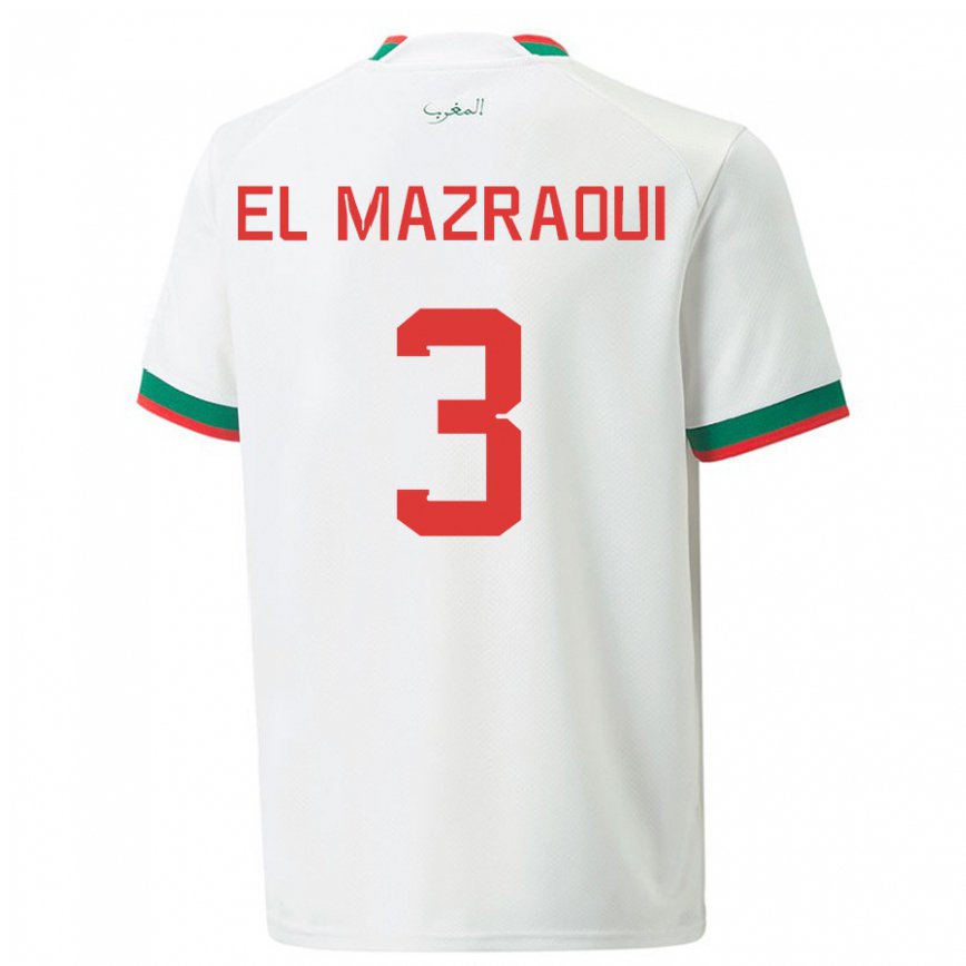 Herren Marokkanische Noussair El Mazraoui #3 Weiß Auswärtstrikot Trikot 22-24 Luxemburg