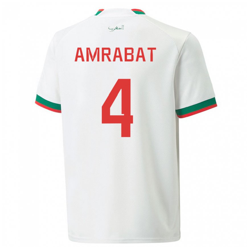Herren Marokkanische Soufiane Amrabat #4 Weiß Auswärtstrikot Trikot 22-24 Luxemburg