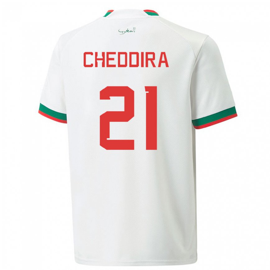 Herren Marokkanische Walid Cheddira #21 Weiß Auswärtstrikot Trikot 22-24 Luxemburg