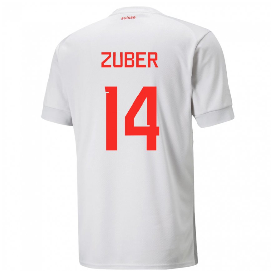 Herren Schweizer Steven Zuber #14 Weiß Auswärtstrikot Trikot 22-24 Luxemburg
