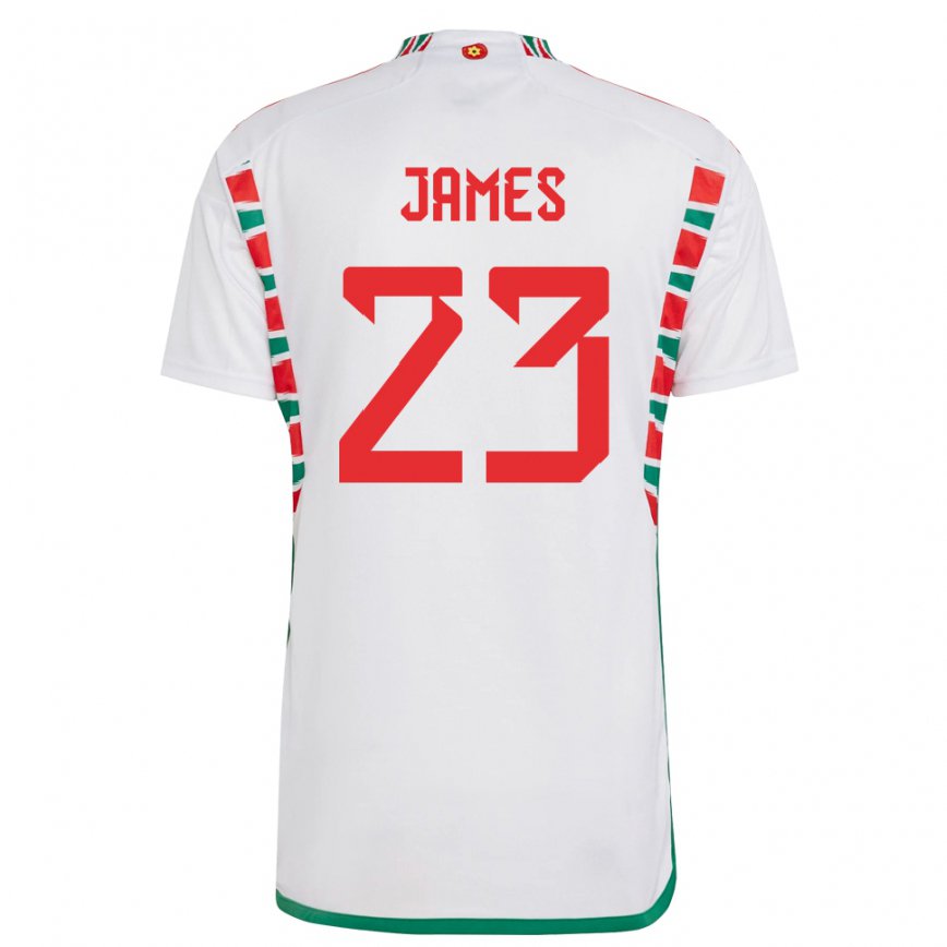 Herren Walisische Jordan James #23 Weiß Auswärtstrikot Trikot 22-24 Luxemburg