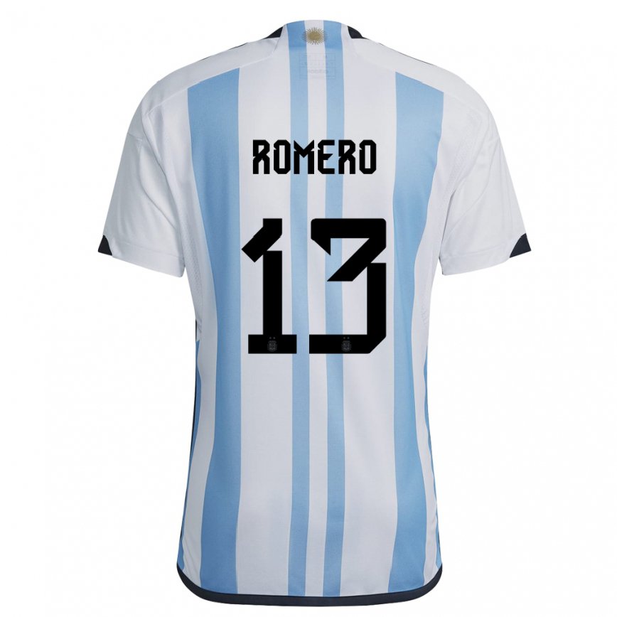 Damen Argentinische Cristian Romero #13 Weiß Himmelblau Heimtrikot Trikot 22-24 Luxemburg