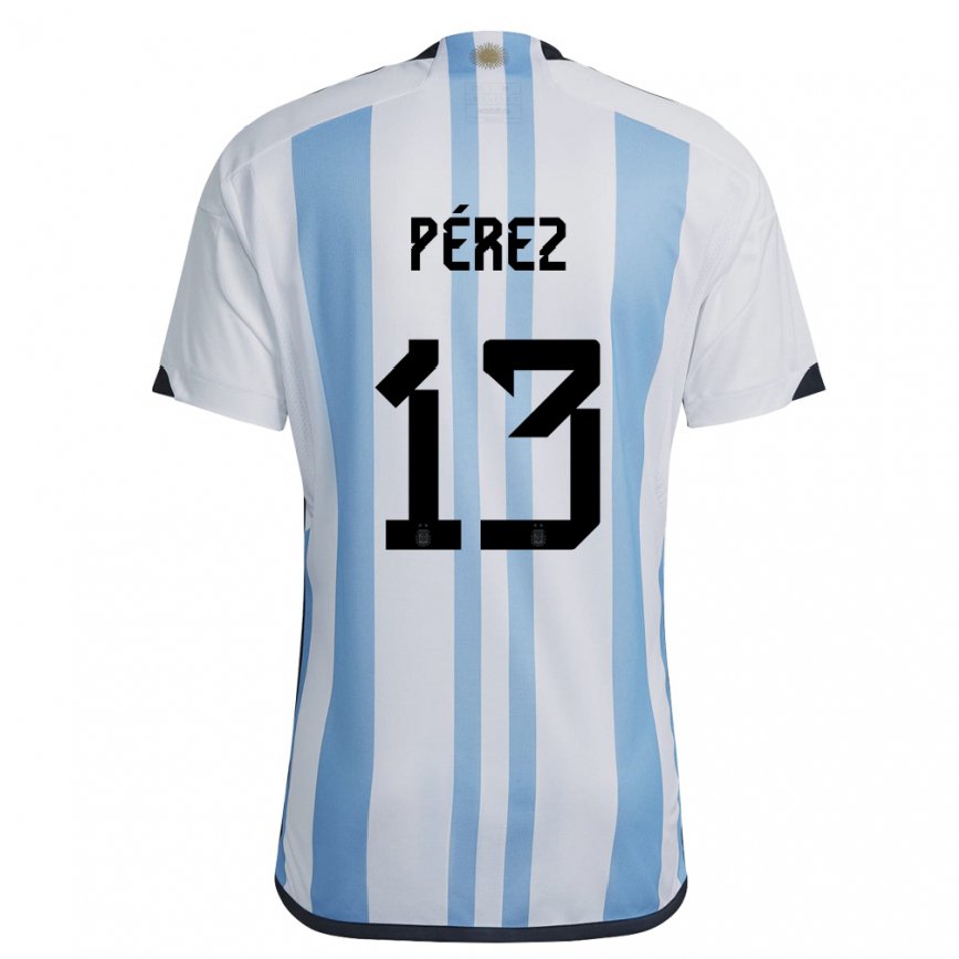 Damen Argentinische Nehuen Perez #13 Weiß Himmelblau Heimtrikot Trikot 22-24 Luxemburg