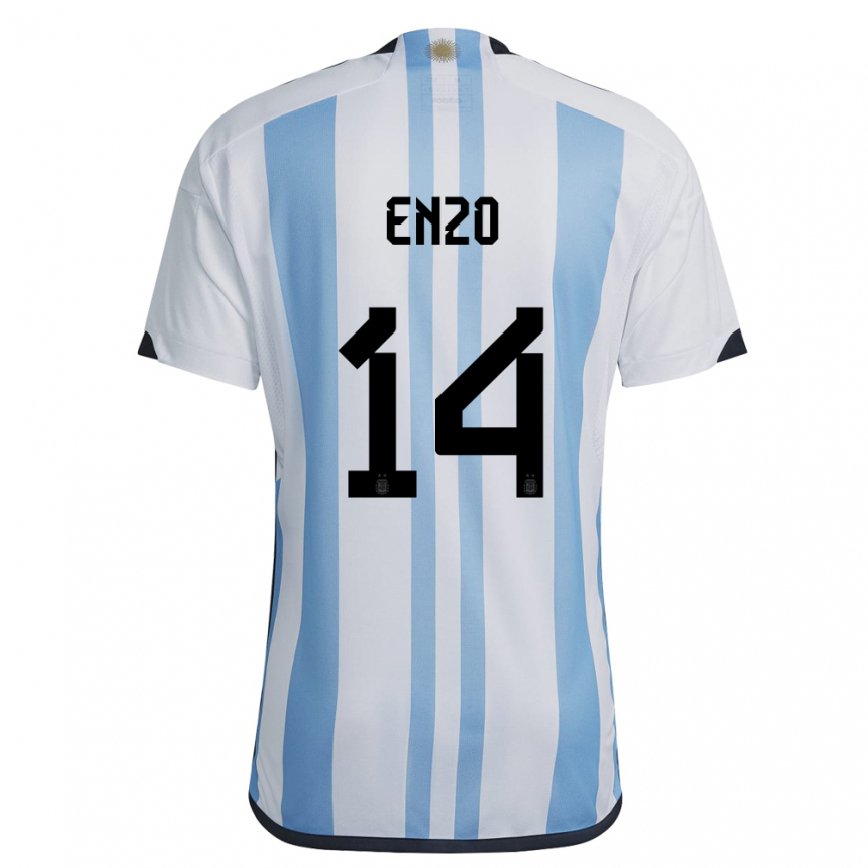 Damen Argentinische Enzo Fernandez #14 Weiß Himmelblau Heimtrikot Trikot 22-24 Luxemburg