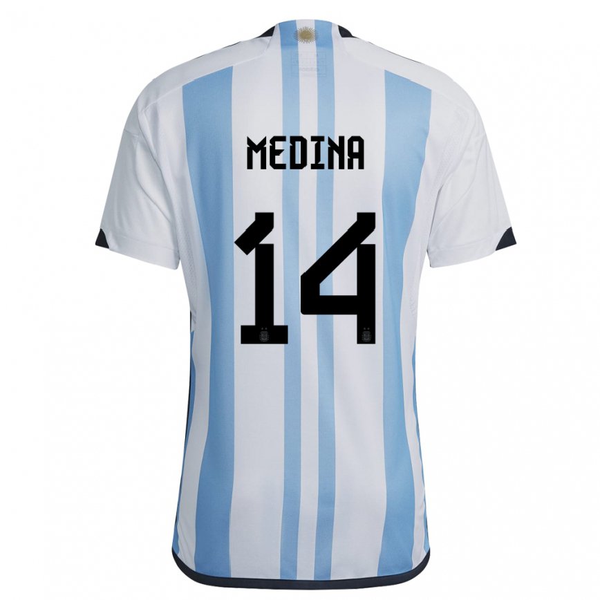Damen Argentinische Facundo Medina #14 Weiß Himmelblau Heimtrikot Trikot 22-24 Luxemburg