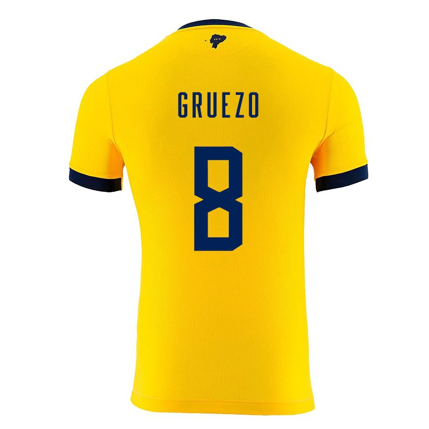 Damen Ecuadorianische Carlos Gruezo #8 Gelb Heimtrikot Trikot 22-24 Luxemburg