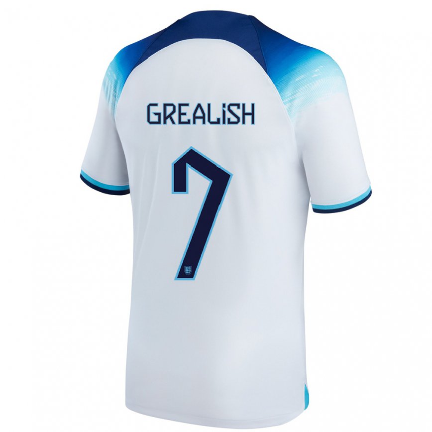 Damen Englische Jack Grealish #7 Weiß Blau Heimtrikot Trikot 22-24 Luxemburg