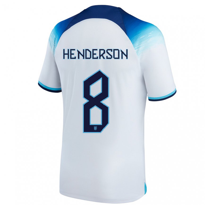 Damen Englische Jordan Henderson #8 Weiß Blau Heimtrikot Trikot 22-24 Luxemburg
