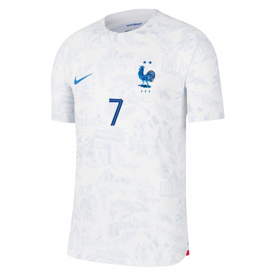 Damen Französische Antoine Griezmann #7 Weiß Blau Auswärtstrikot Trikot 22-24 Luxemburg