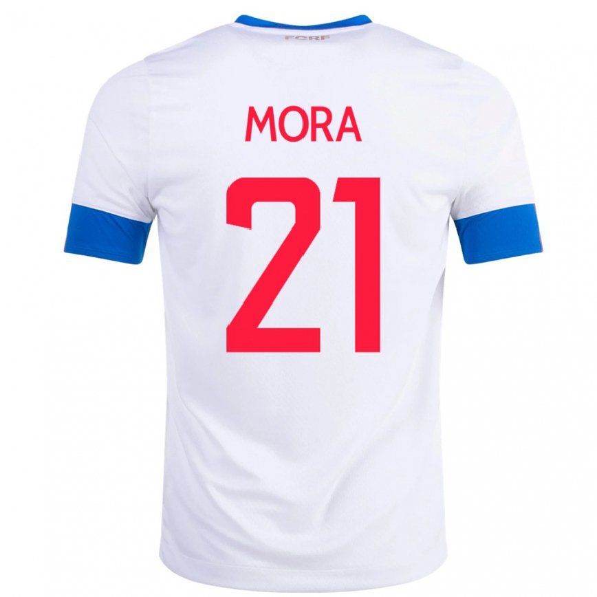 Damen Costa-ricanische Carlos Mora #21 Weiß Auswärtstrikot Trikot 22-24 Luxemburg